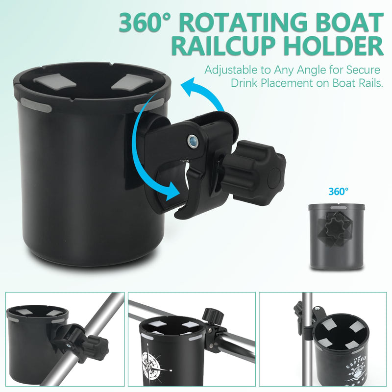 Marine Boat Rail Cup Holder for Bimini Top, No-Drill Boat Rail Cup Holder, Grip Rail Grab Bar for PWC, Personal Watercraft – Ideal Boat Gifts & Boating Gifts for Water Lovers