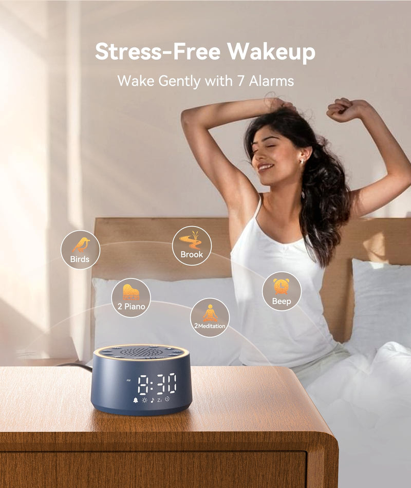 Dreamegg Sound Machine & Alarm Clock - White Noise Machine with 7 Wake-Up Sounds, 0-100% Dimmable, Night Light, Sound Machine for Sleeping, Office, Home, Travel Essentials Gift, Navy Palm-sized (D1 Nova)