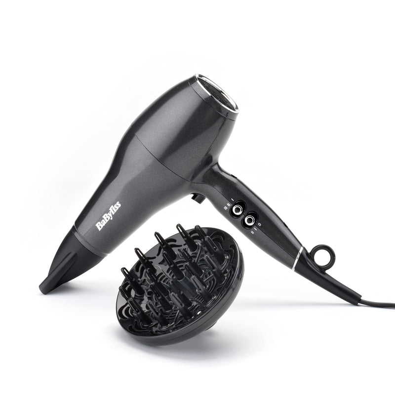 BaByliss Platinum Diamond Hair Dryer & Diffuser - Professional 2300W Blow Dryer with AC Motor, Ionic Frizz-Control, 3 Heat & 2 Speed Settings, Diamond, 6490DU