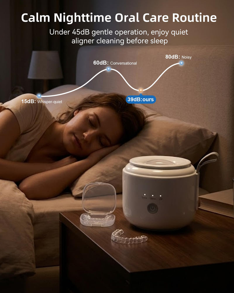 KUNPHY Portable Retainer Cleaner, Plug-in Ultrasonic Cleaning Machine for Home & Travel | 48kHz Ultrasound, Dual Modes & 20min U-V, One-Click, 125ml Tank for Mouthguard & Aligners 4.3oz