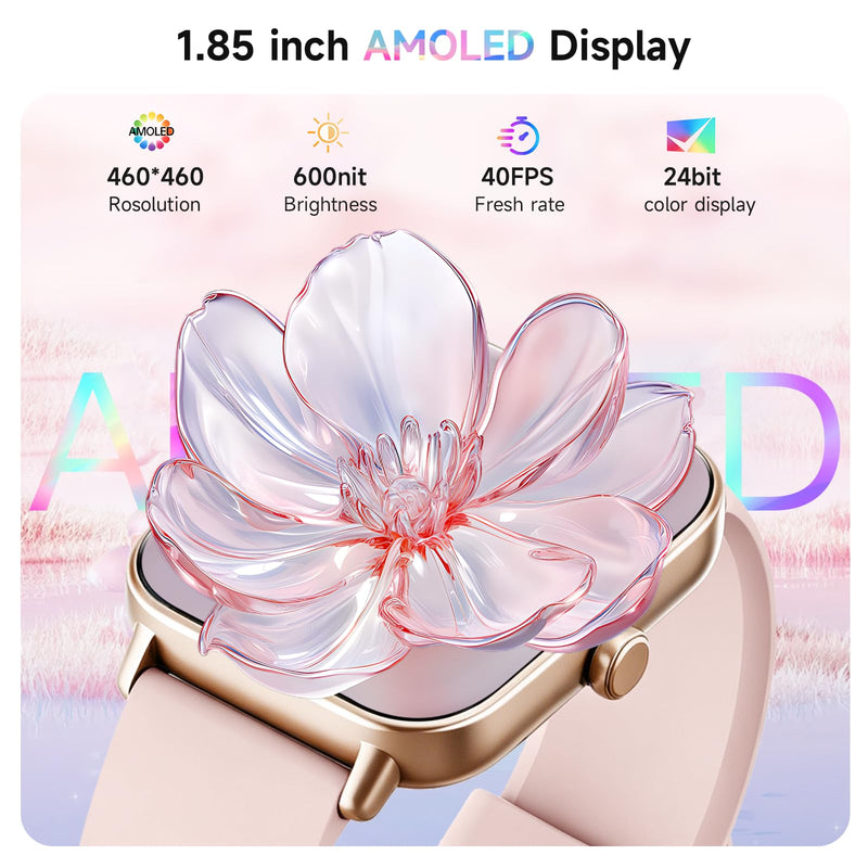 Smart Watch for Women,1.85'' AMOLED Ultra-Clear Screen,Alexa Built-in | Fitness Tracker with 110+ Sport Modes Heart Rate/SpO2/Sleep/Calories Monitor,Smartwatch for iOS/Android,IP68 Waterproof Pink 1.85