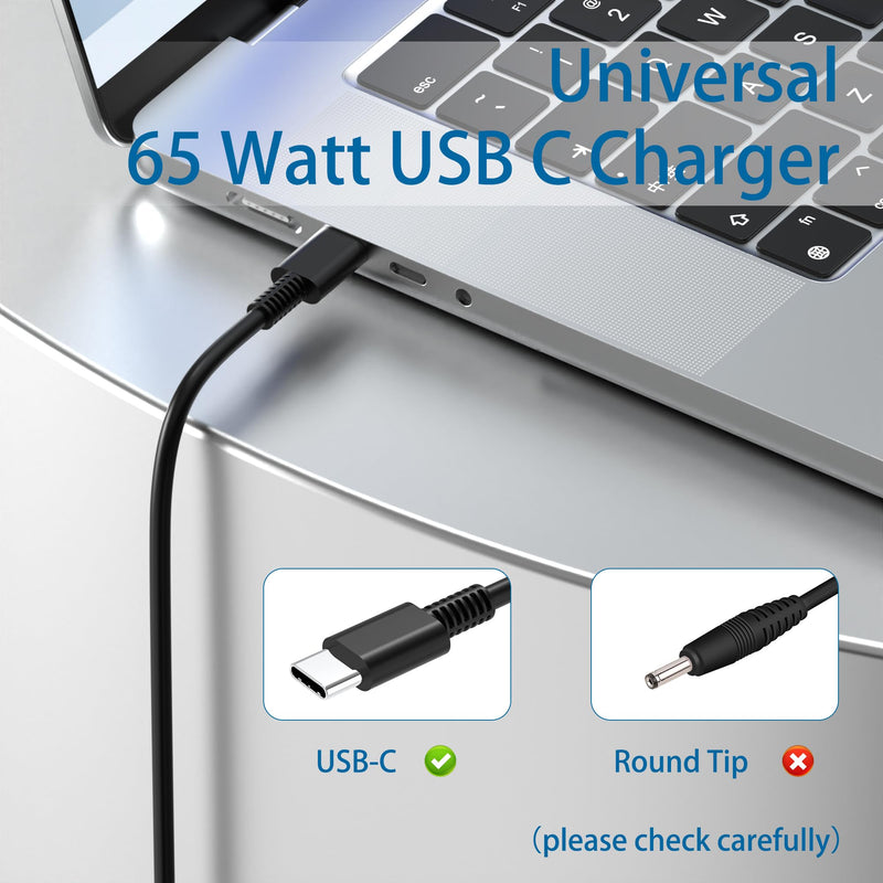 USB-C 65W Wall Charger Power Adapter for Lenovo Laptop ThinkPad T14 T15 X1 X13 E15 T480s T490 Yoga 7i 9i Thinkbook 13s 14 15 16 Plus Chromebook C330 S330- PD 3.0,Slim,Light and Portable-Black