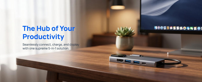 5-in-1 USB C Hub with Gigabit Ethernet 4K HDMI & 2 USB 3.0 Ports PD Charging Aluminum Type-C Dock for Laptop 5-in-1LAN