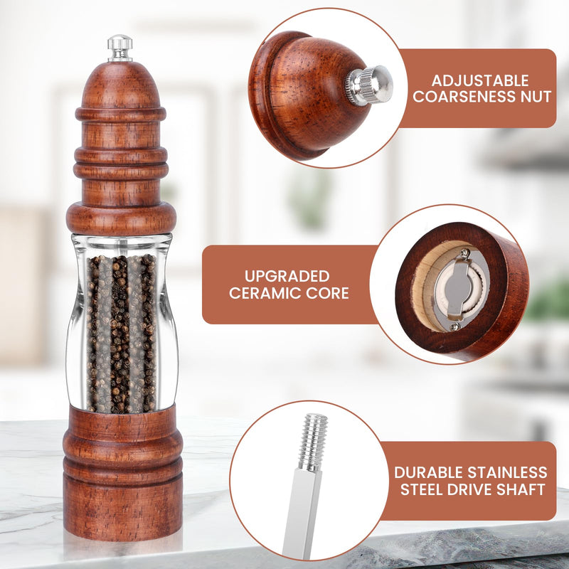 Classic Wooden Pepper Mill - Manual Adjustable Grind, Refillable, Tall & Sturdy Design - Chef’s Choice