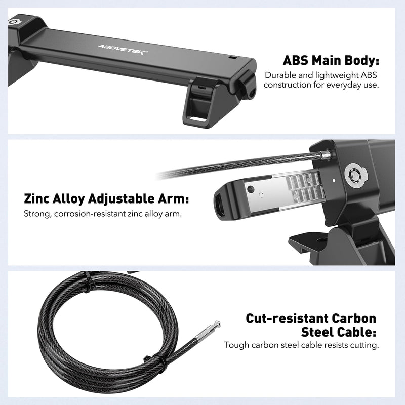 AboveTEK MacBook & Surface Laptop Locking Station with Combo Lock Cable, Anti Theft Folding Security Laptop Desk Mount, Adjustable & Portable, Fits 12"-16" Laptops/Notebooks (Black)