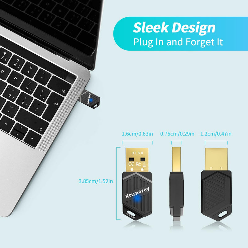 Latest Bluetooth 6.0 Adapter for PC Laptop, Mini Wireless USB Dongle Adaptor for Windows 11/10/8.1 Desktop Computer, Plug & Pair w/Bluetooth Headset Speaker Keyboard Mouse Game Controller