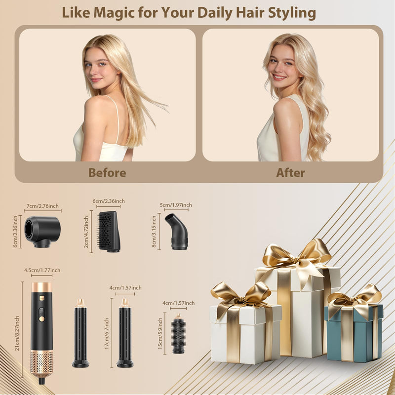 Sendowtek Hot Air Hair Styler Brush 950W for Women 6 in 1 | Multi Tool Hairdryer 3 Level Heat Comb for Rotating Straightening Volumize, Auto Hot-air Curler Daily Hair Styling
