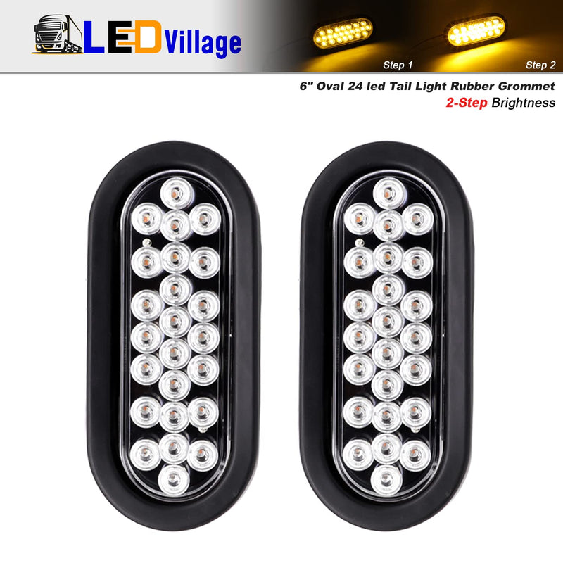 6 Inch Oval Clear Lens Amber Trailer Marker Lights 24 LED Turn Parking Signal Lamp SMD Plug & Rubber 3-Wire for Trailer Truck RV Pickup Van 12v DC (2 Pcs) Clear/Amber Pack of 2