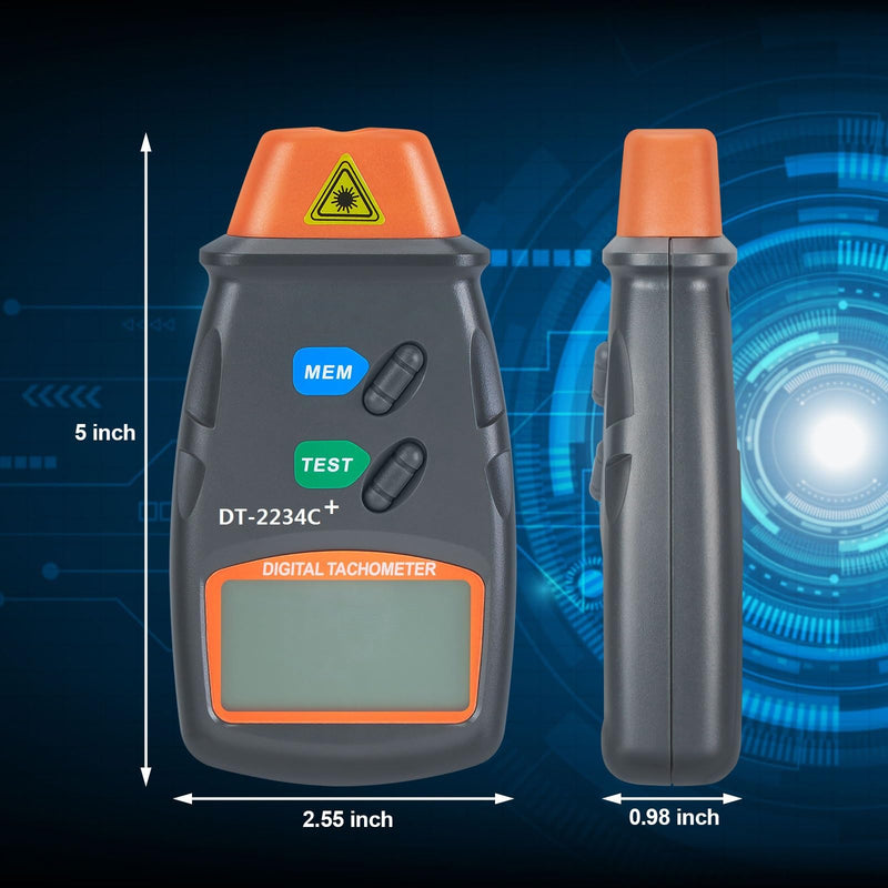 AGPtek® Professional Digital Laser Photo Tachometer Non Contact RPM Tach DT-2234C+