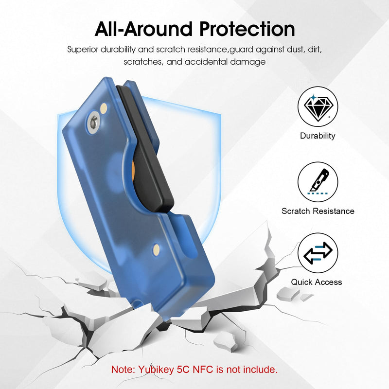 2 Pack Hard PC Flip Holder Protective Cover Compatible with YubiKey 5C NFC, Slide-Open USB-C Security Key Carrying Case, PC Shell for Tap-to-Use Convenience, Lightweight Keychain Protector,Blue Blue 2 Pack
