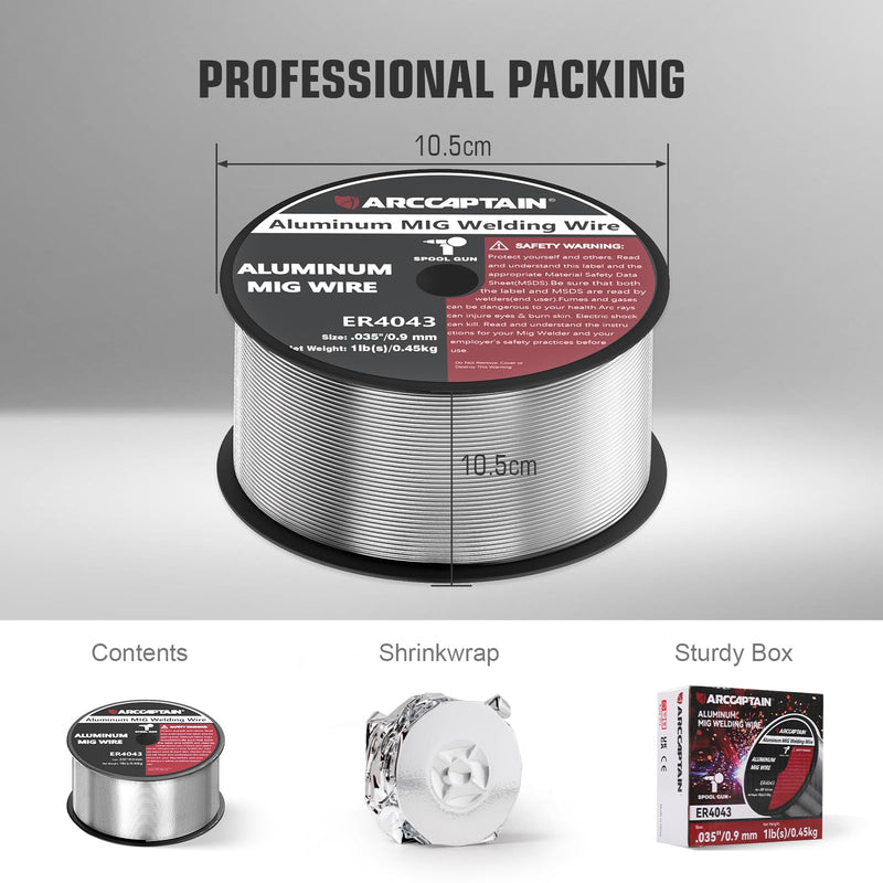 ARCCAPTAIN Silicon Aluminum Welding Wire ER4043 .035" Mig Welding Wire, 1 Pound Spool .035"