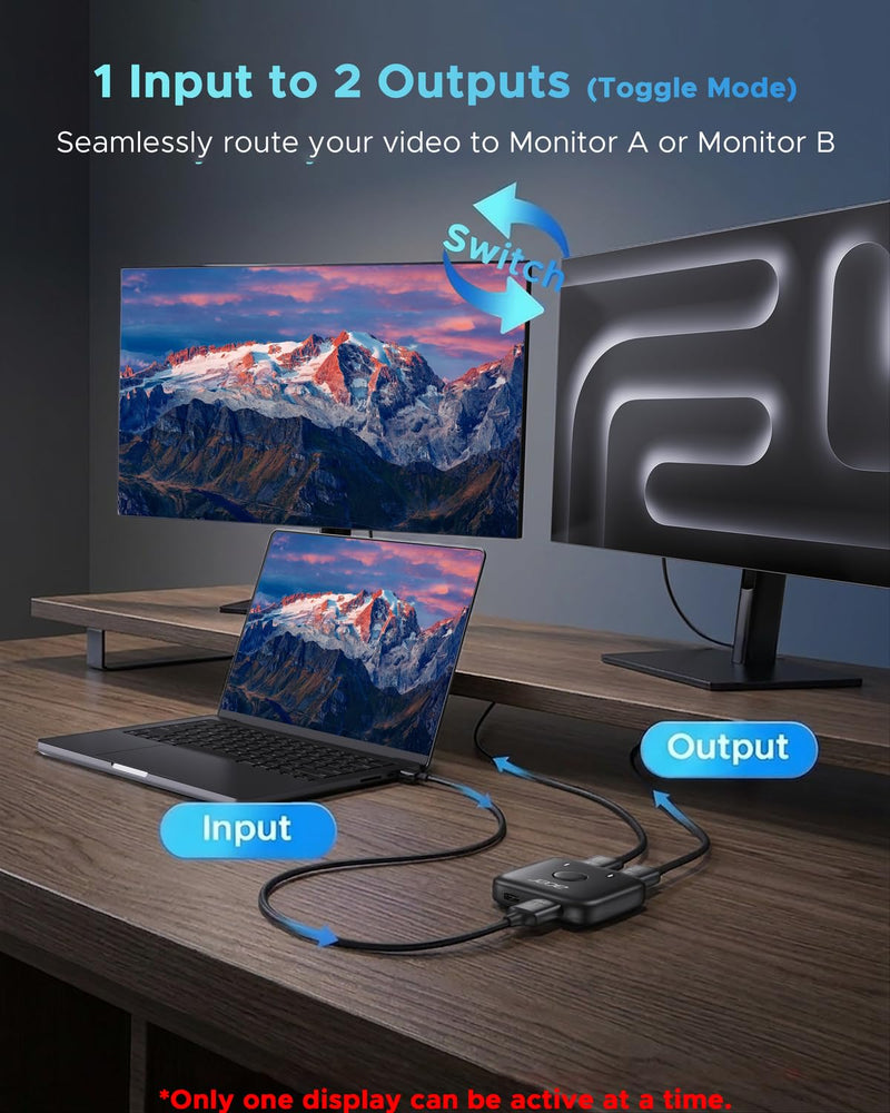 Acer HDMI Switch 2 in 1 Out, 4K60Hz Bidirectional 1 in 2 Out Video Switcher | Multi Port Adapter with HDR 3D HDCP Dolby, Monitor Switch for 2 Computers, AB Selector Box for TV Laptop Roku Gaming Consoles Black