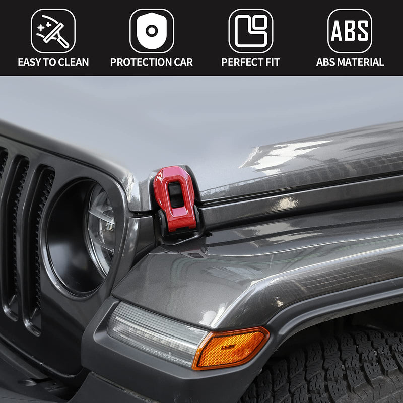 Voodonala for Jeep JL ABS Hood Latches Engine Buckle Bonnet Fastener Engine Cover Decor Trim Protction Cover for 2018-2025+ Jeep Wrangler JL JLU Gladiator JT 4xe Exterior Accessories ABS Red 2pcs