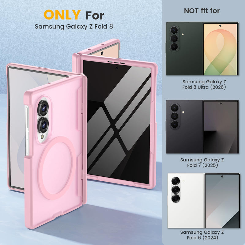 Magnetic for Samsung Galaxy Z Fold 8 Case with Hinge Protection Pink | Compatible with MagSafe, Built-in Privacy Screen Protector, Translucent Matte Back, 360° Shockproof Protective Phone Cover Fold8 (Privacy)