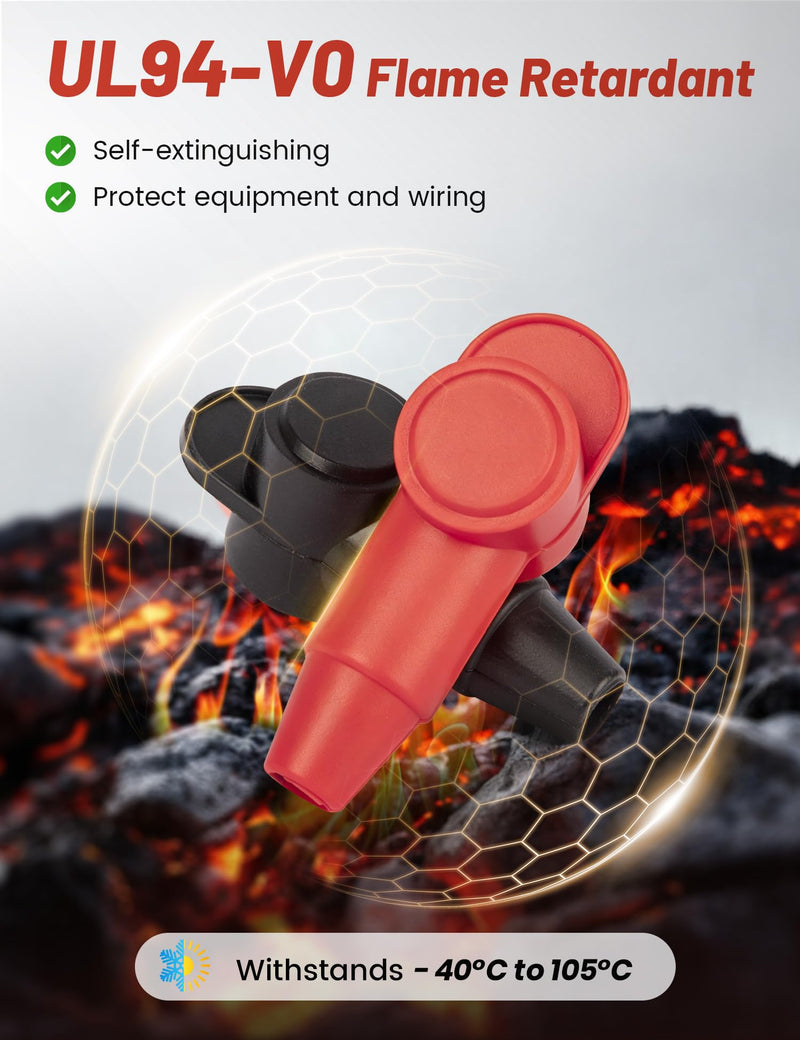 RED WOLF Silicone Battery Terminal Cover for 10-4AWG Wire, 8 Pack | For Positive & Negative Terminals, Insulated, Flame-Retardant, Tear-Resistant, Neat wiring, For Motorcycle Car Marine 10-4 AWG