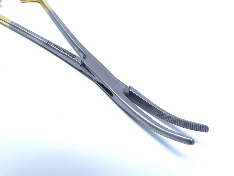 Kelly Hemostat Forceps 5.5" Curved Clamps with Half Serrated Jaws Ideal for EMT, Firefighter, Nurses, Dental, hobby, Fishing Electronics, Pruning + More Stainless Steel (Gold Handle) Gold Handle