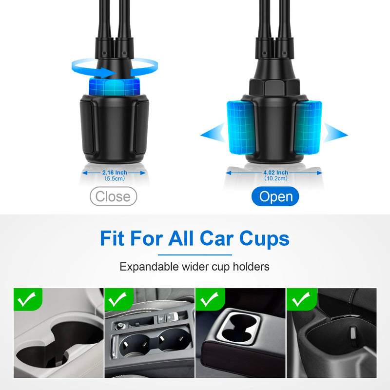 Dual Car Tablet Mount for Cup Holder, Gooseneck Car Cupholder Tablet Holder with Strong Long Arm 10" for 4-12.9" Devices, iPad Pro Air Mini, Galaxy Tabs, Huawei, iPhone, Tablets & Phones