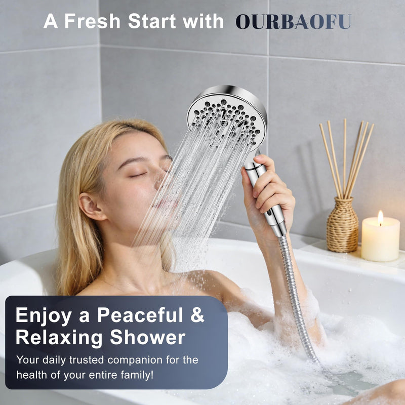 Filtered Shower Head with Handheld, High Pressure 7-Spd Detachable Chrome Showerhead with Stainless Hose, Water Softener Filter Beads for Hard Water - Remove Chlorine, Reduce Dry Itchy Skin 1 Filters Sliver