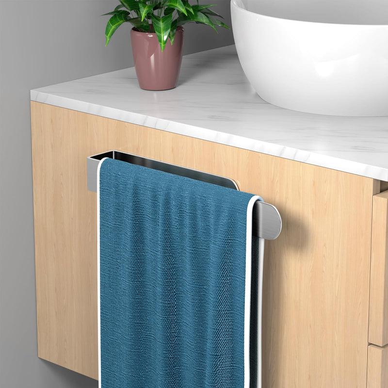 HUFEEOH Hand Towel Holder, Self Adhesive Towel Bar Towel Holder for Kitchen Cabinet, Stainless Steel Bath Towel Holder Stick on Wall Silver 14 Inch