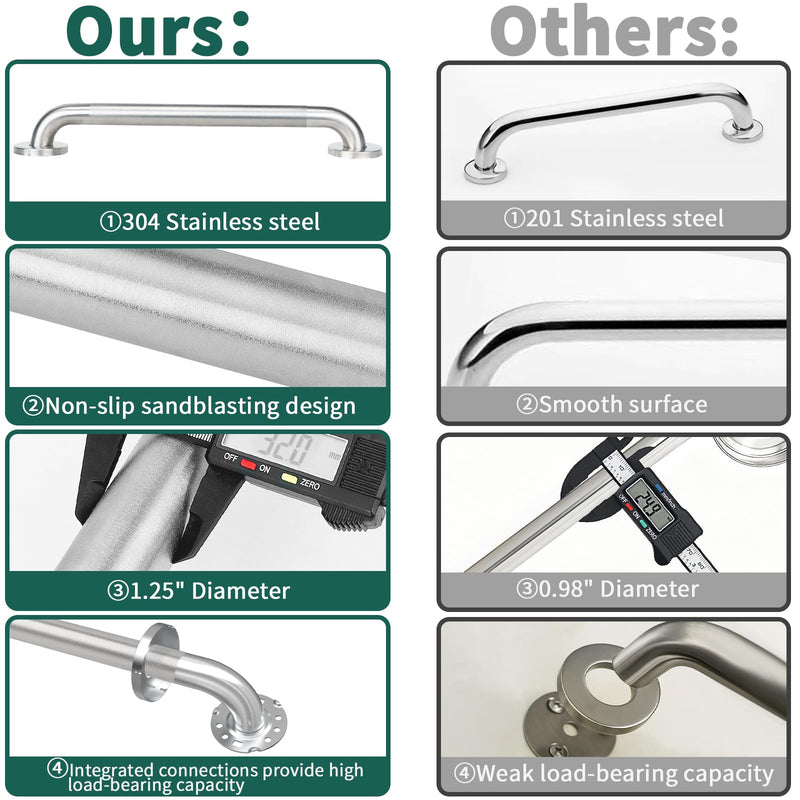 Safety Grab Bars for Bathtubs and Showers, Non Slip 304 Stainless Steel Bathroom Balance Bar, ADA Compliant Shower Handles for Elderly, Handicap, Senior & Children (Brushed Nickel, 18 Inches) 18 Inch