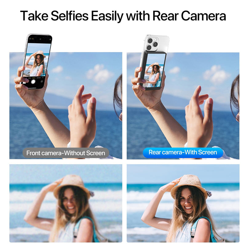 MAGEX 4" Slim Selfie Monitor Screen for iPhone 17, Magnetic 1080p Wireless Screen Mirroring Back Camera Monitor iPhone Android Phone Vlog Selfie Screen w/Camera Button, CNC Metal, Black, No Touch 4 Inch