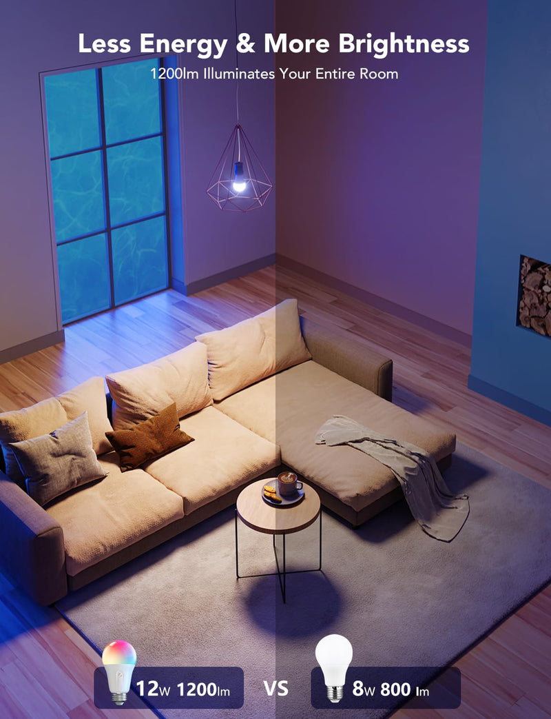 Govee Smart Light Bulbs 1200 Lumens, Color Changing Light Bulbs RGBWW Dimmable, Works with Matter, Alexa and Google Assistant, 12W 85W Equivalent A19 LED Bulbs for Bedroom Living Room, 2 Pack