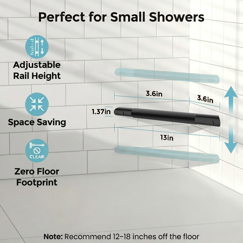 Heavy Duty Shower Foot Rest Bar 13in, 300 Lbs Capacity, Non-Slip & Rustproof Stainless Steel Shower Footrest for Shaving Legs, Wall Mounted Corner Shower Step for Small Bathrooms, Matte Black