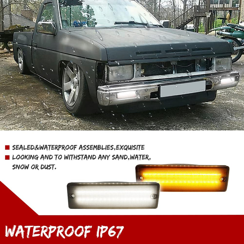 GTINTHEBOX For 1988-1997 Nissan Hardbody PickUp, 1988-1995 Nissan Pathfinder Front Bumper Turn Signal DRL Daytime Running Light Smoked Lens Amber/White LED Lamp