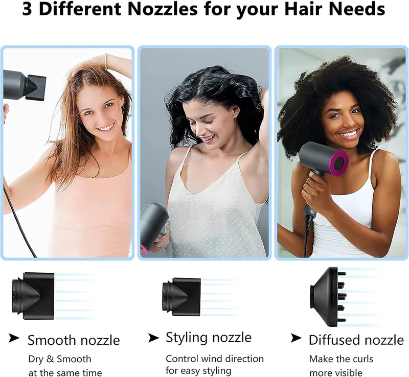 Professional Hair Dryer 2000W Fast Dry Negative Ions Hair Blow Temperature Hairdryer with Diffuser Hairdryer with 2 Speeds, 3 Heating and Cool Button Rose Pink