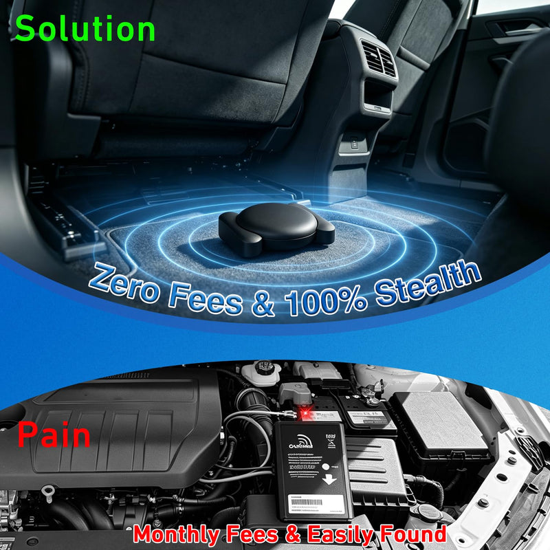Mini GPS Tracker for Vehicles: Hidden Magnetic Car Tracker Device - No Subscription Fee - Works with Apple Find My & Android Find Hub - Real Time Auto Tracking Black