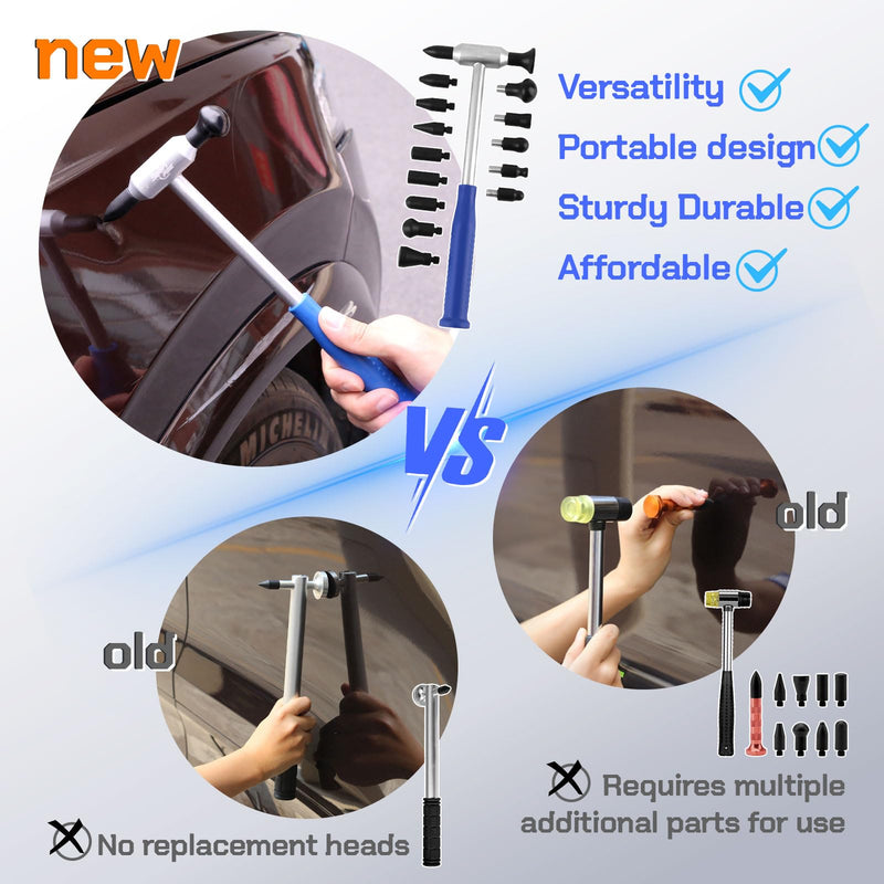 Super PDR Auto Body Hammer Tools Set - Aluminum Dent Hammer, Body Repair Dent Removal Tools, Paintless Dent Repair Hammer with 15Pcs Head The Head for Auto Body DIY Dent Fix