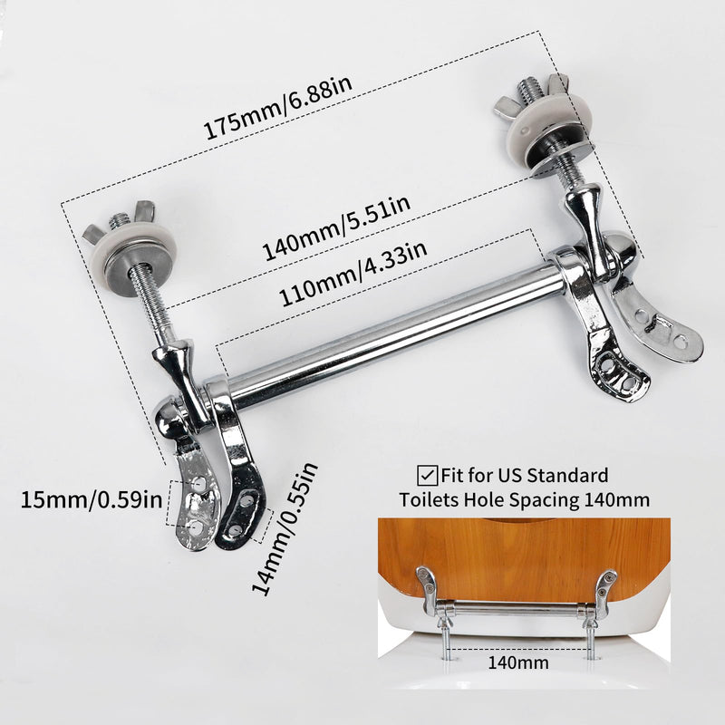 Toilet Seat Hinges, Resistant Chrome Finish, Fixed 140mm Standard Toilets Hole Distance, Easy Installation, Replacement Parts for Wood Toilet Seats (MFH01) MFH01