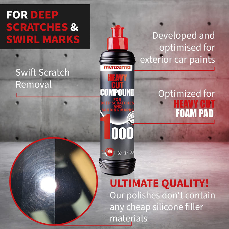 menzerna "Heavy Cut Compound 1000" I Abrasive Polishing Compound for Deep Scratches, Sanding Marks, Swirls & Holograms I Buffing and Polishing Compound for Scratch Repair I Silicone Free I 8 fl oz. US