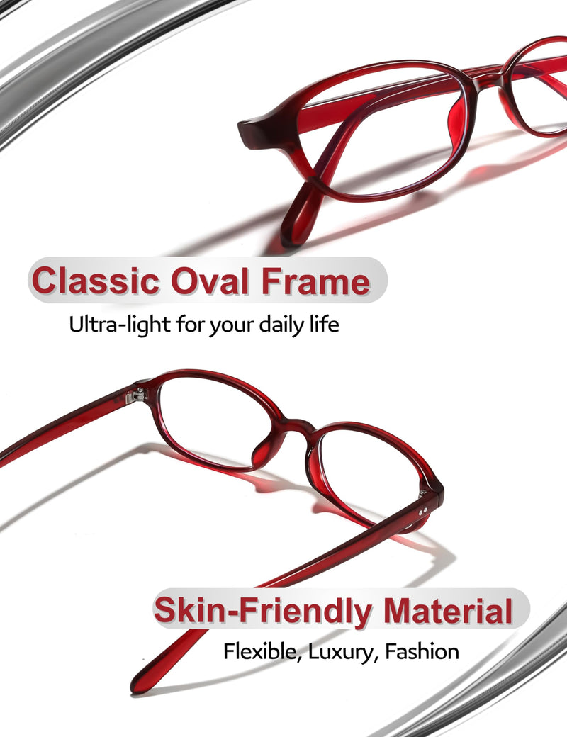 Stylish Oval Frame Blue light Glasses with UV & Anti Eyestrain, Anti-Glare for Women Roswell Cherry Red