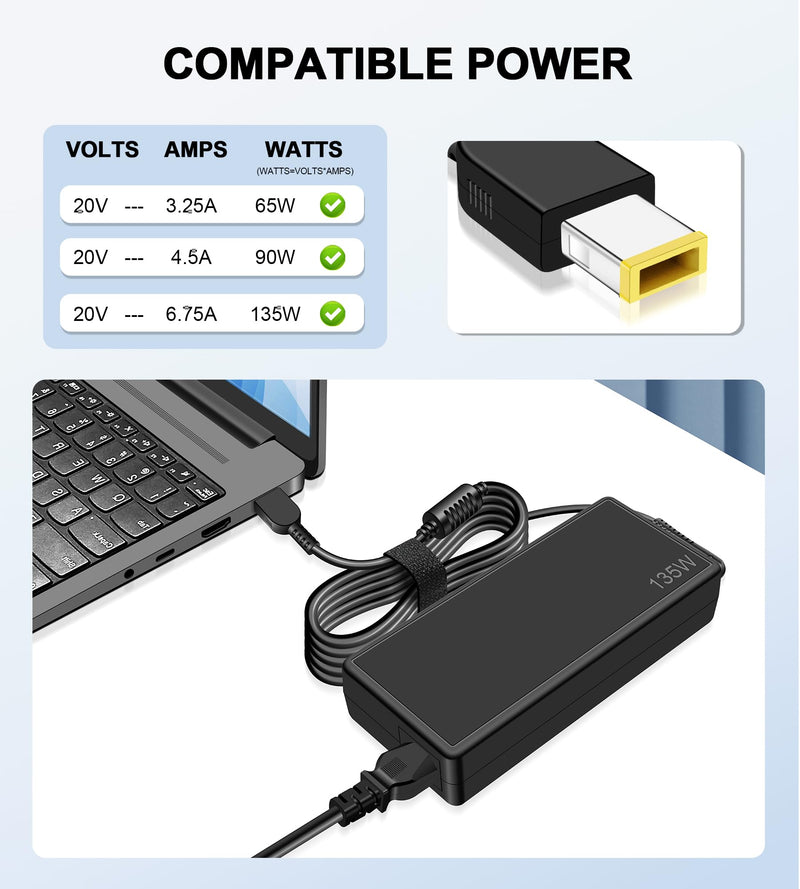 135W Charger Compatible with Lenovo ThinkPad Universal Thunderbolt 3 4 Dock Gen 1 2, Ultra/Pro Docking Station Power Cord, ideapad Gaming 3-15 L340/Yoga 9i Laptop Adapter ADL135NDC3A