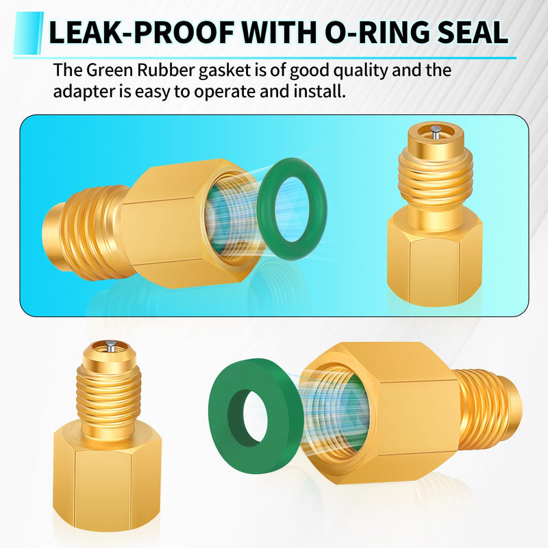 Boltigen R134a Refrigerant Tank Adapters, R12 R22 to R134a Adapter Connector, 1/2 to 1/4 Flare R134a Vacuum Pump Adapter Fittings with Valve Core Remover R134A Adapters