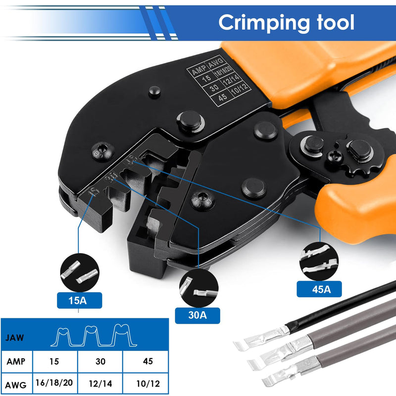 smseace 105Pcs Power Connectors with Crimping Tool 15/30/45 Amp Power Connectors with PVC Cover 1.5-6mm² (20-10AWG) Quick Disconnect Terminals 105Pcs Kit