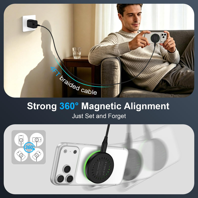 25W Magnetic Wireless Charger for Samsung Galaxy S26 Ultra/S26 Plus/S25/S24/S23/S22/S21/S20 Plus/Magnetic MagSafe Fast Charging Pad for iPhone 17 Pro Max/17e/16/15/14/13/12 Series/AirPods 4/3/2/Pro Black