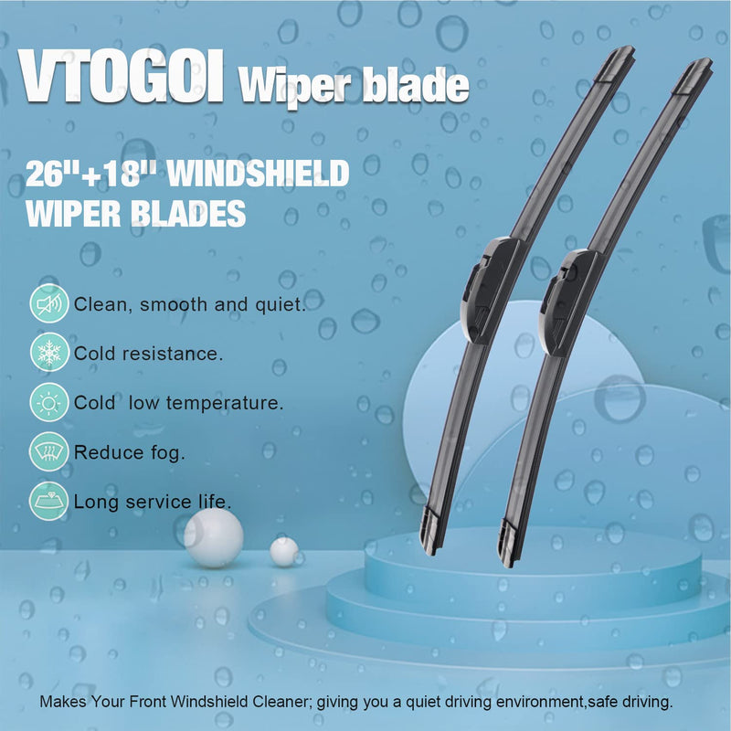 OEM Quality 26''+18'' Premium All-Season Auto Windshield Natural Rubber J-Hook Wiper Blades(Pack of 2) 26"+18" Hook Front Windshield Wipers