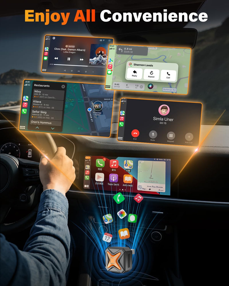 2026 Upgraded Mini Android Auto & Apple CarPlay Wireless Adapter for iPhone, Latest A7 Chip One-Click Switch, 3s Connect, Convert Wired to Wireless, Bluetooth 6.0, 5.8GHz WiFi, (iOS 12+, Android 11+) Black