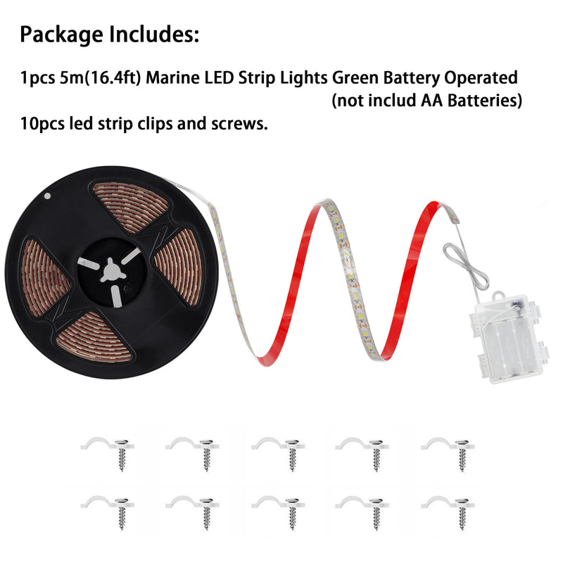 Seaponer Pontoon Boat Lights Battery Operated, Marine LED Strip for Duck Bass Sail Kayak, Wireless Waterproof Lights Strips for Deck Interior Courtesy Lights, Boat Accessories, 5m(16.4ft) (green) Green