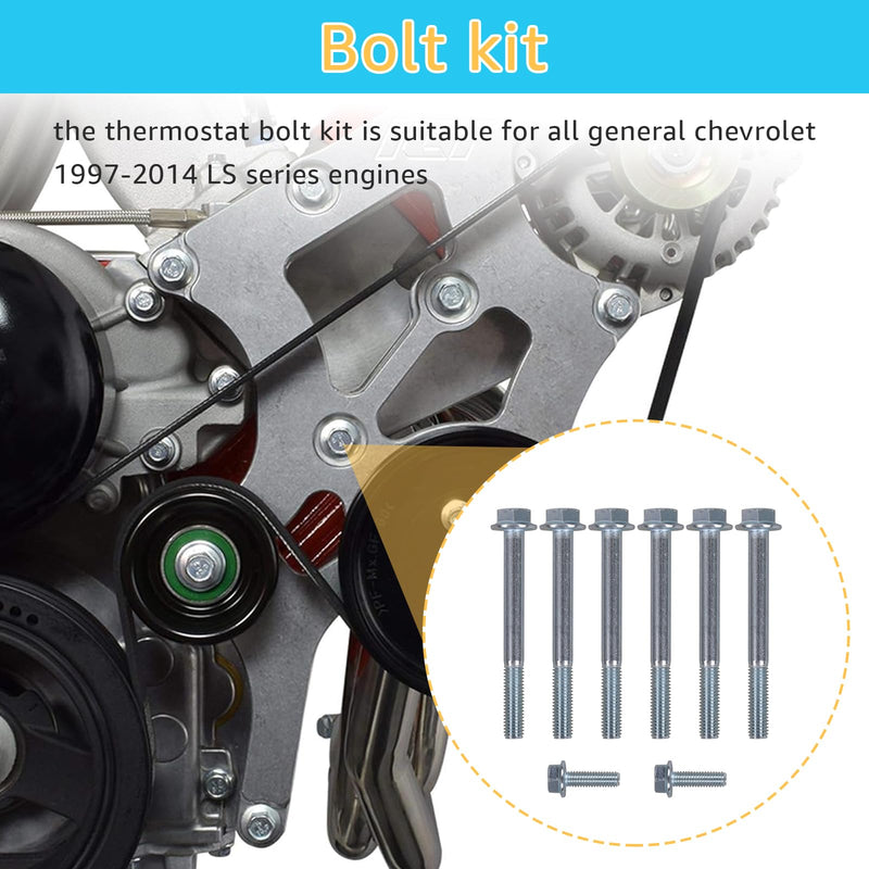LS Water Pump Bolt & Thermostat Housing Bolt Kit for GM Chevrolet 1997-2014 (LS Series LSX LS1-LS9 LQ4/LQ9 Engines) 5.3L 6.0L 6.2L Compatible