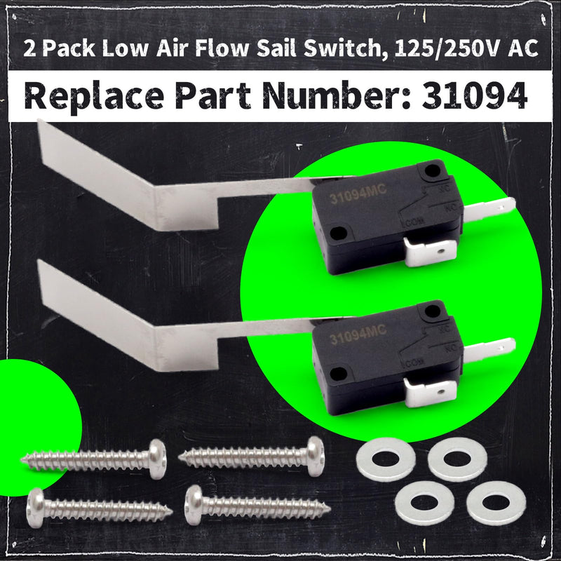 31094 RV Furnace Sail Switch Replacement for Dometic Furnace AFM AFLA AFLD DFMD Series, 2 Pack RV Camper Furnaces Low Air Flow Sail Switch 125/250VAC