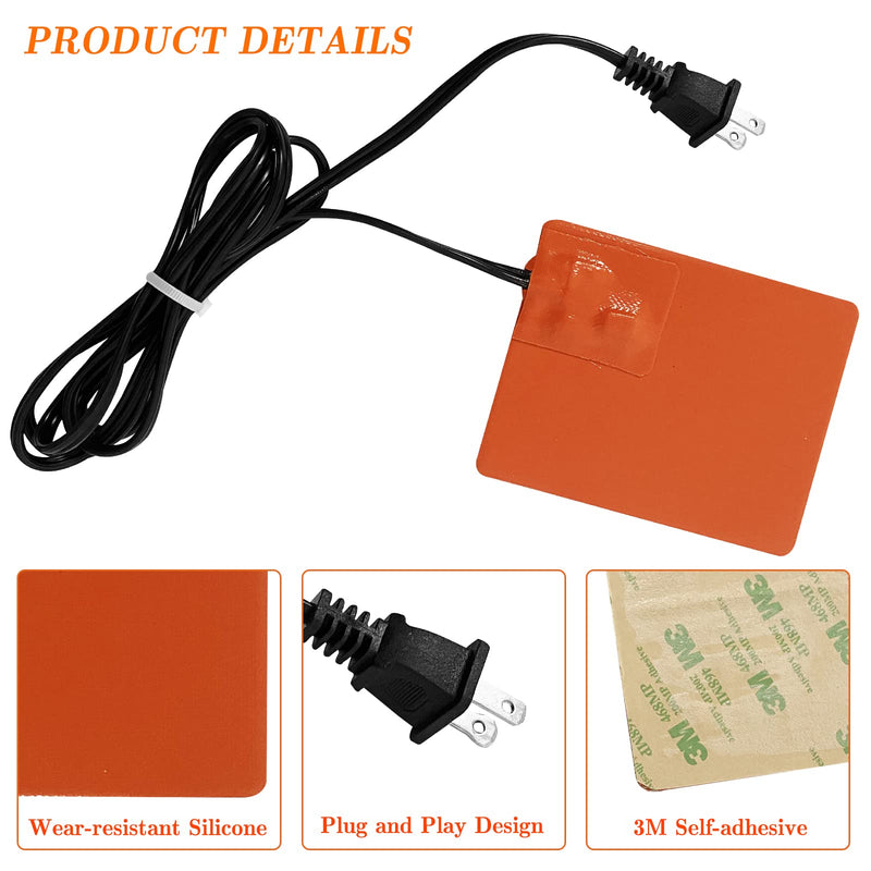 2PCS Engine Block Heater Oil Pan Heater Pad with Thermostat 120V 150W 4 X 5 Inch 3M Self-Adhesive Metal Surface Dipstick Engine Block Silicone Heating Pad with 68 Inch Long Power Cord