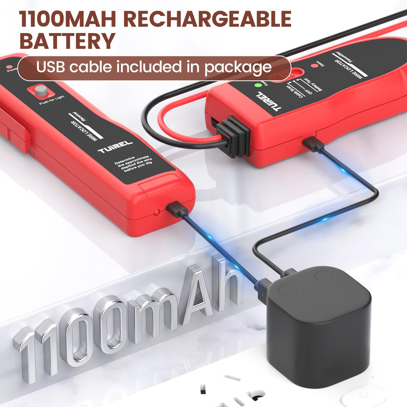 Underground Wire Locator, Cable Tester F02 Pro with 1100mAh Rechargeable Battery, Up to 4 Feet Deep and 2000 Feet Length, Wire Tracer for Locating Dog Fence Irrigation Cable Wire Control TL25 B2