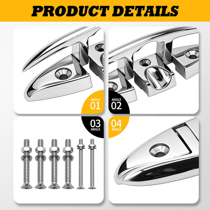 2pcs 6 inch 6" Dock Cleats Marine Boat 316 Stainless Flip Up Cleats Folding Cleat with Screws and Nuts 6" 2pcs