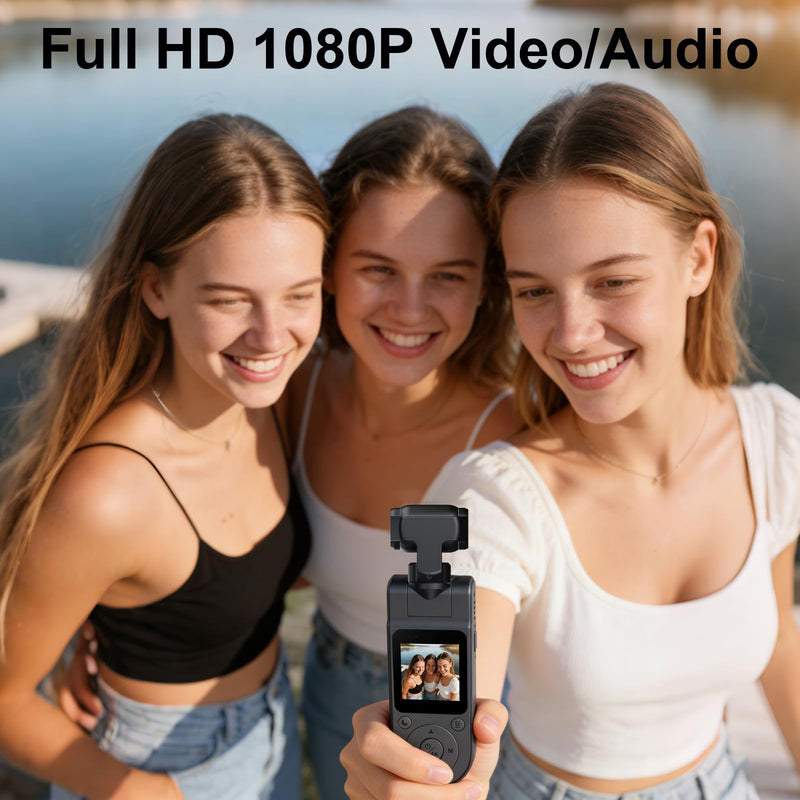1080P Vlogging Camera, Portable Pocket Action Camera, WiFi Mini Body Cam | Audio and Video Recording, Handheld, Rotatable Lens, Outdoor Sports, Cycling, Travel Vlogging Gimbal Camera