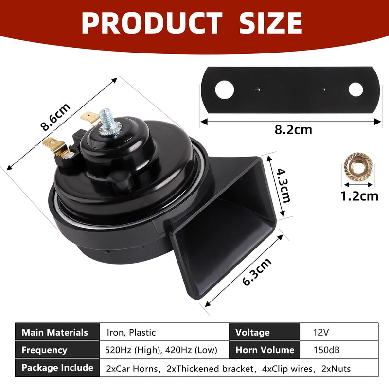 Car Horns 12v 130dB Supe Loud [2 pack]kit -Truck Train Horn-Waterproof-Tweeter/Bass,High Low Tone General Accessories, Electric Snails for Cars, Motorcycles, SUVs, Electric Cars(Universal replacement) Universal version