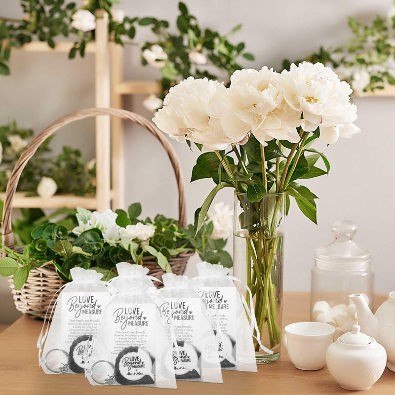 Loetere 25 Sets Wedding Favors for Guests Tape Measure Keychains with Cards Gift Bags for Bridal Shower Wedding Party Souvenirs