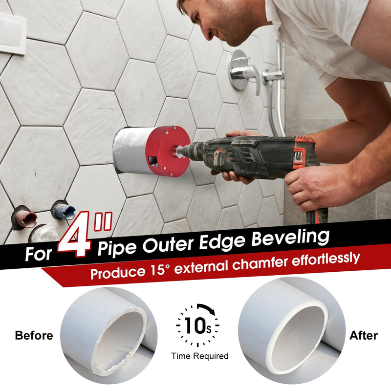 4 Inch PVC Pipe Beveling Tool with 3 Steel Blades, PVC Deburring Tool, PVC Chamfer Tool, Pipe Reamer Plumbing Tool for PVC, CPVC, ABS, PP, PE 4 Inch